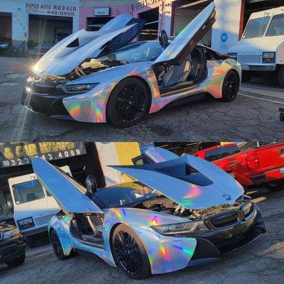 BMW I8 Wrap on Silver Hollographic Chrome