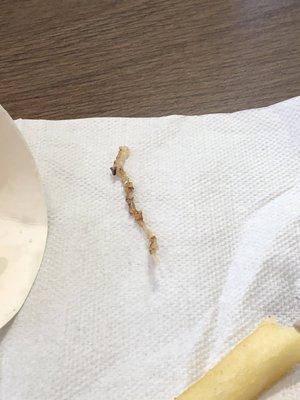 Found this inside a Whopper today. Don't know what it is, but it's disgusting. Would not recommend.