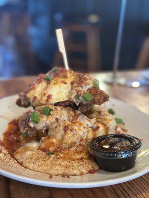 CHICKEN 'N BISCUIT 'N GRAVY STACK Kryptonite Style! Best Brunch in North Canton.