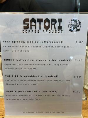 Satori drink menu