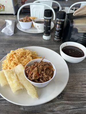 Shredded Beef, Yellow Rice, Black Beans and Yuca. Delicious.