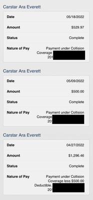 Payments made to ARA Carstar Everett