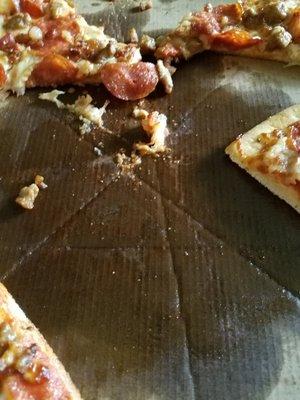 Soggy pooled grease @ little Caesars pizza.