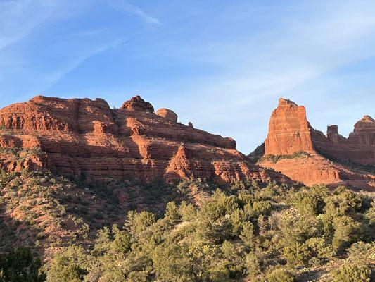 Red rock mountains all over town