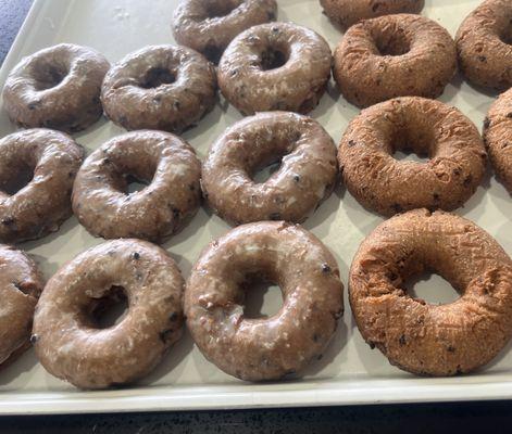 The glazed and plain blueberry cake donuts. These always hit my cravings!