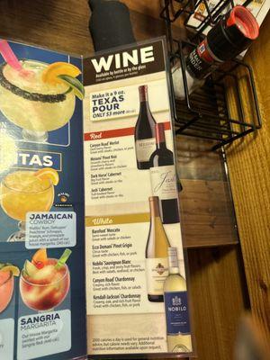 wine list without prices