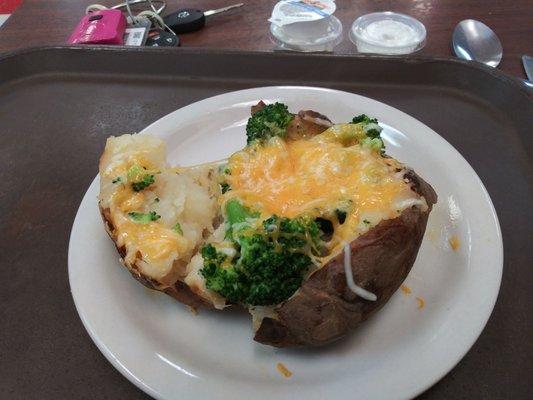 Baked potato with broccoli and cheese, $4.99.