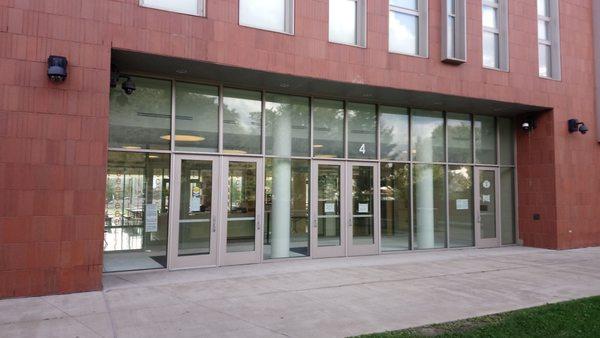 Entrance to the school when you walk up ramp at back of the building.