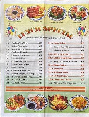 Menu- Lunch specials