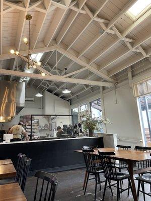 Open industrial chic dining room (no pretense here!) and kitchen. Great to watch the Hither team in the kitchen.