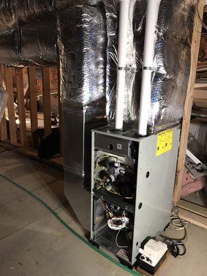 +95 American Standard High Efficiency furnace. New installation, waiting for the electrician to install the outlet for the condensate pump.