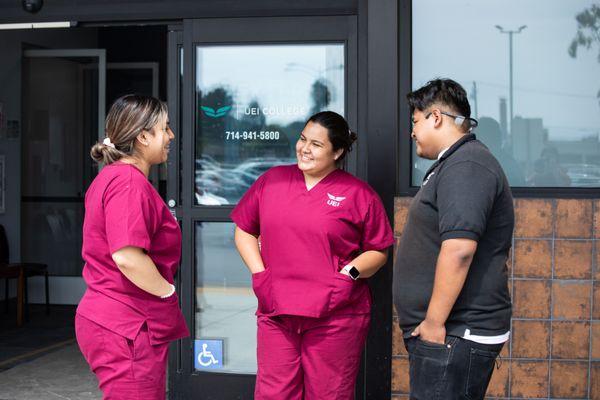 Students congregating outside UEI College Garden Grove.