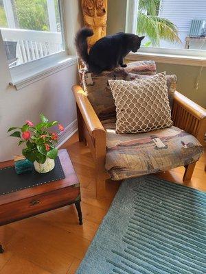 futon chair and coffee table