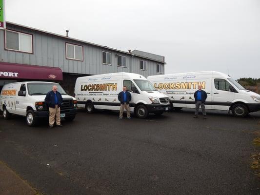 Our service vehicles outside our showroom in Newport.