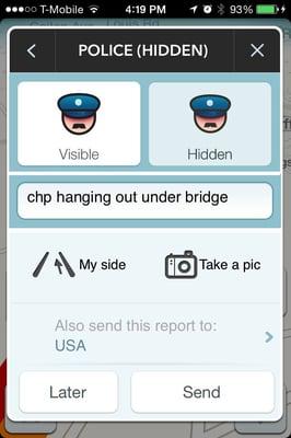 If you're a passenger then use Waze to report a sighting.