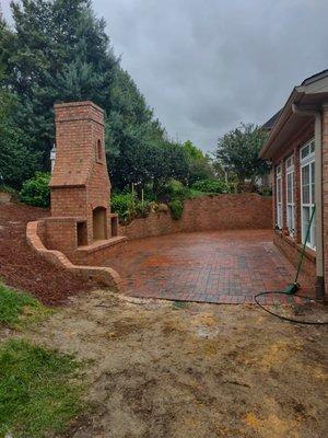 Outdoor brick fireplace