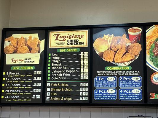 Fried chicken menu