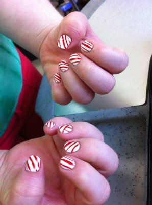 Great candy cane nails Michele did for me for Christmas