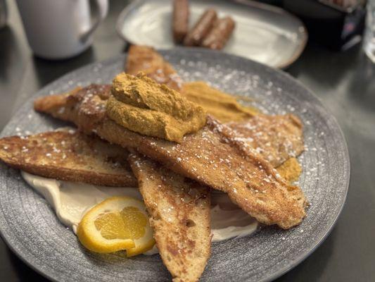 French toast special with a pumpkin cream, cinnamon & sugar. Great!