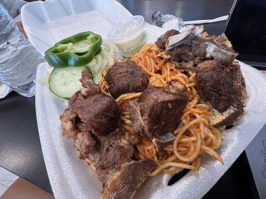 Pasta and goat meat