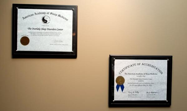 Accreditations of Overlake Sleep Disorders Center