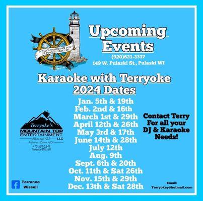 Karaoke with Terryoke 2024 Schedule.