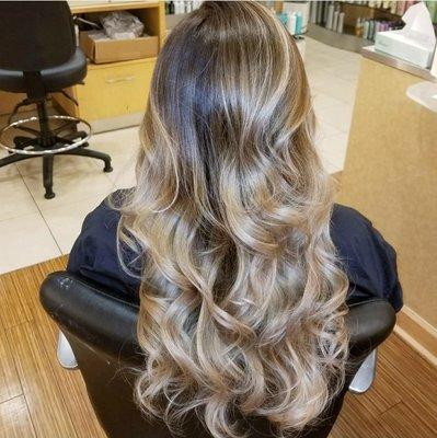 Gray color retouch, with bayalage highlights, cut, and style