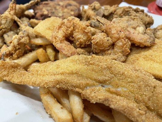 Oyster, Crab Cake. Crab Claws, Fried Shrimp, and Catfish