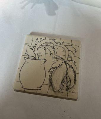 Ceramic tile with pencil sketch