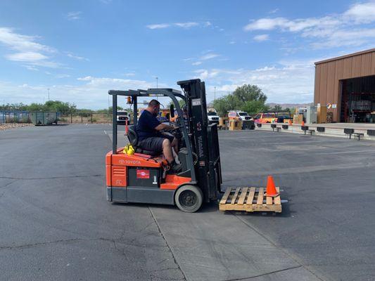 Forklift training in the parking lot.