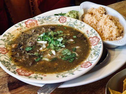 Carne con chile (corn tortillas arrived a bit later)