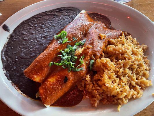 Vegan enchiladas with choice of vegan meats inside