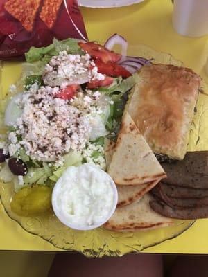 $9.95 Combo platter special of the day - Greek Salad, Spanakopita, gyro meat, pita, and tzatziki sauce plus a drink. Great deal!