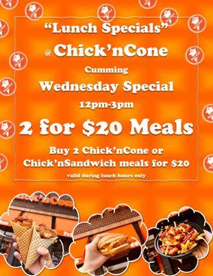 Wednesday Lunch Specials Buy 2Meals for $20 ONLY!!!
Valid 12pm-3pm!
Don't Miss Out!!!