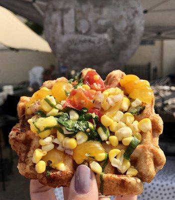 Fresh corn salsa waffle