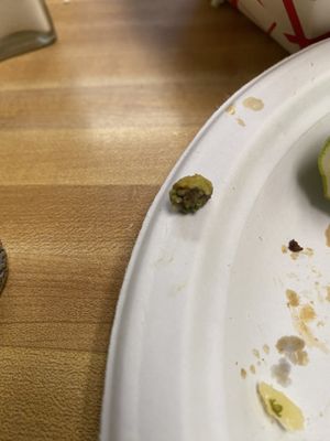 Unpleasant experience: biting into the hard stem of an avocado in their guacamole