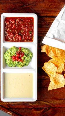 Trio Dip: Queso, Guac & Salsa. The 3 best friends that anyone could have.