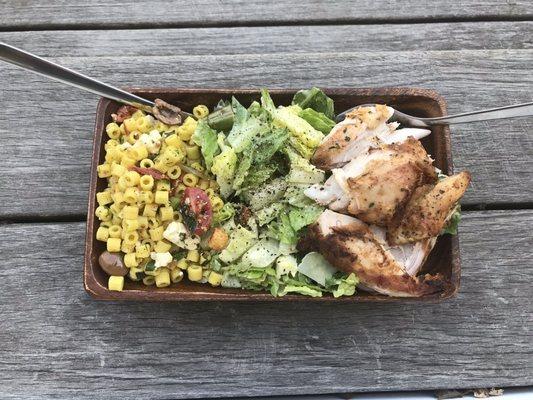 Caesar salad with some Mediterranean pasta salad and Joe's slow cooked bone in chicken. Smack your momma good!