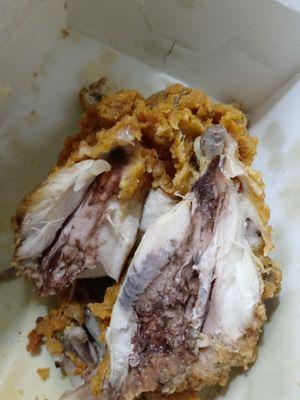 This is what I found when I bit into a piece of Royal Farms chicken!! This was nasty bloody taste, possibly old.