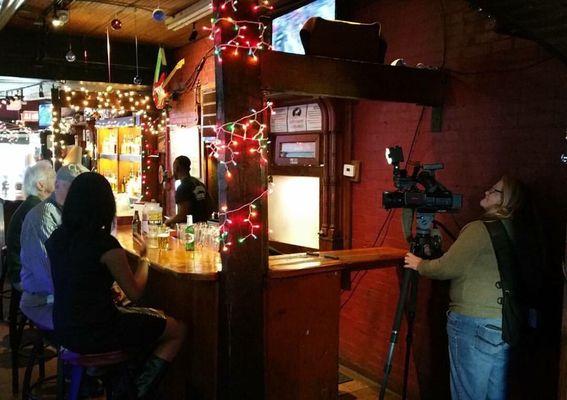 ABC Columbia in the bar doing a segment on the game