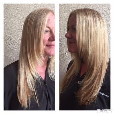 Gorgeous blonde highlights and long layered haircut