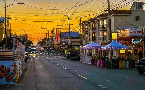 Sunset over the Ocean at the end of the Block