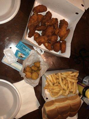 20 Pcs . Hot Wings Lg Fries Lg Corn Fritters 6 rolls 3 ranch dresssing packets