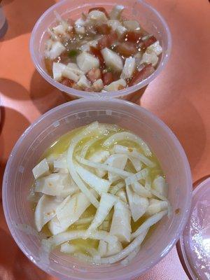 Conch salad and scorched conch (I think)