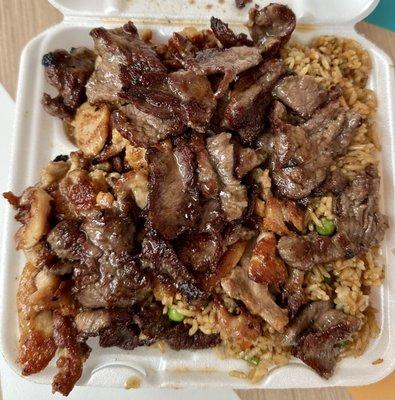 Chicken and Beef Teriyaki with Fried Rice.