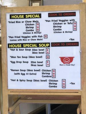 Menu. The hot and sour soup is good!