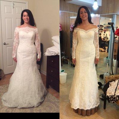 Before and after Maria fixed my dress.