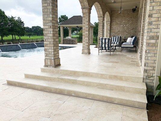 travertine porch installation