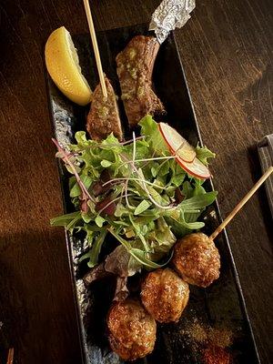 Robata - lamb chop and meatballs with teriyaki