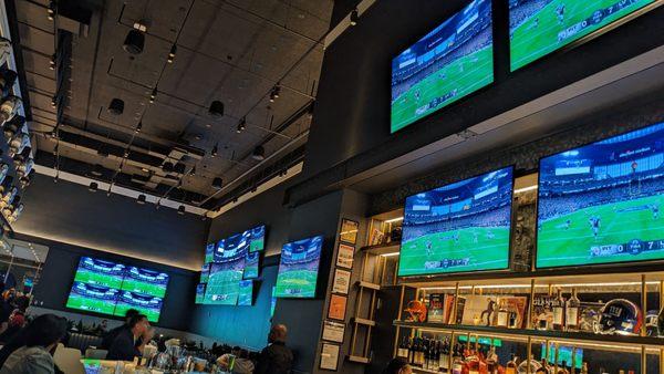 Why have 35 TVs tuned to football if you don't expect people to be coming in to watch the game??? No sound for game